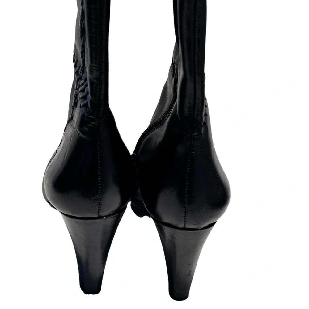 ANTONIO MELANI Black Leather Platform Boots, 3.5” heels, in very good condition - Picture 3 of 6